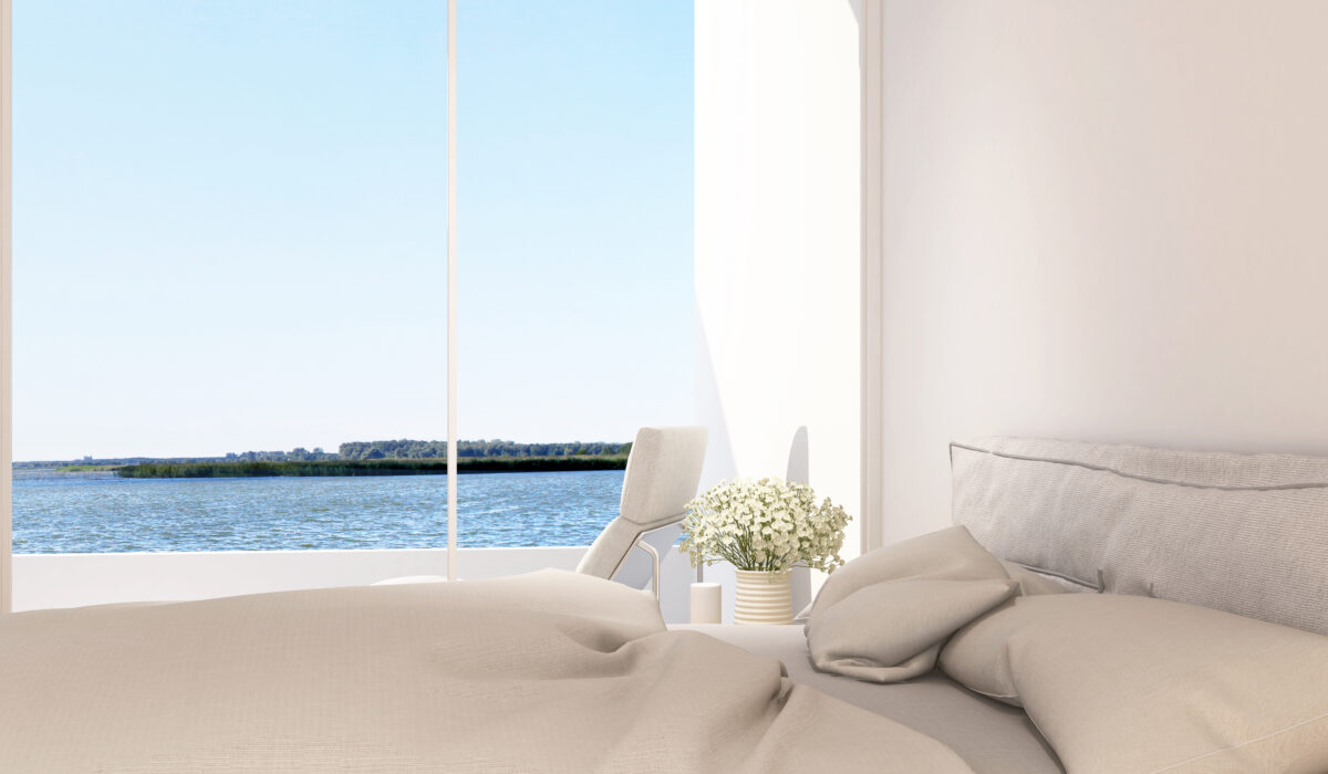 bedroom and terrace view in hotel - 3D Rendering